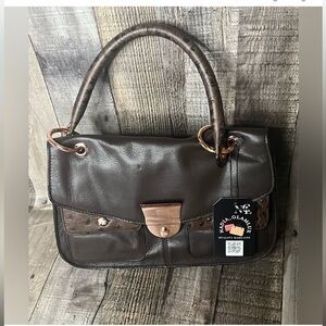 Ted Baker genuine leather clutch handbag with ostrich style leather accents